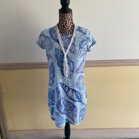 LILLY PULITZER Women's Baby Blue Sea Shell Print TSHIRT Dress Summer Size Small - Picture 4 of 7